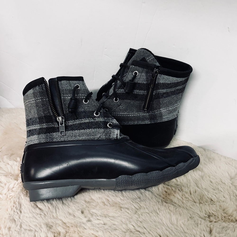 Sperry Womens Duck Boots‎ Plaid Wool Blend Side Zip Waterproof Winter Sz 9